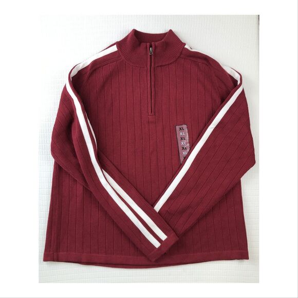 Vintage Route 66 Mens 1/4 Zip Sweater XL Red White Stripe Ribbed 100% Cotton NWT - Picture 1 of 9